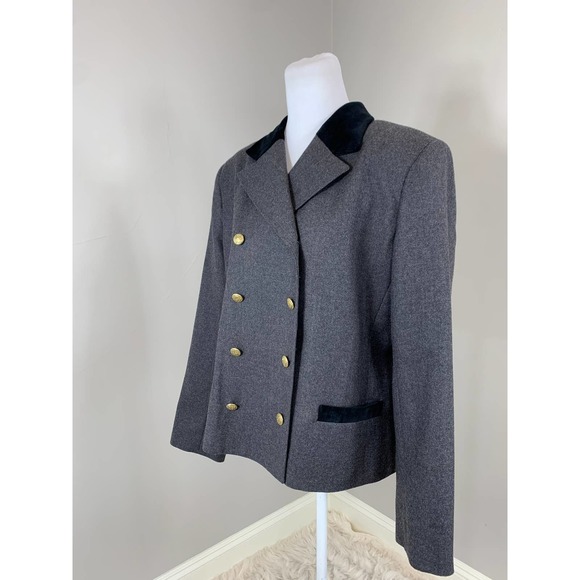 Vintage 90s Gray Wool Black Velvet Military Blazer SteamPunk Goth Fall Winter - Picture 7 of 10